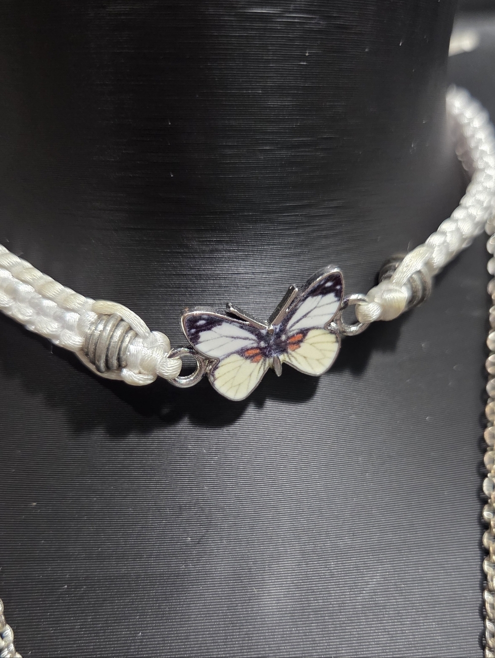 Silver Butterfly Pendant Necklace With Butterfly White Bracelet - Picture 3 of 4